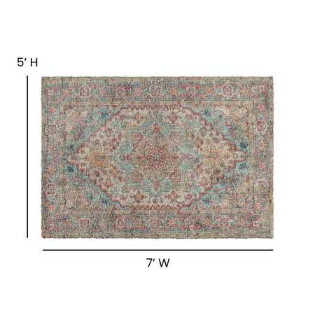 Flash Furniture Distressed Vintage Medallion Area Rug - 5' x 7' - Blue Multi Polyester RC-EG-202101-01-57-BL-GG